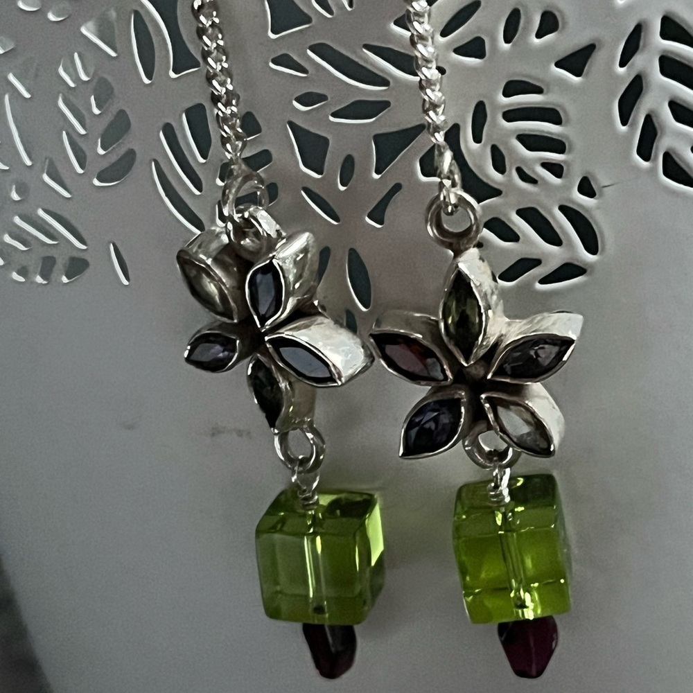 Chakra Bloom – Sterling Bali Gemstone Cascade Earrings 2”